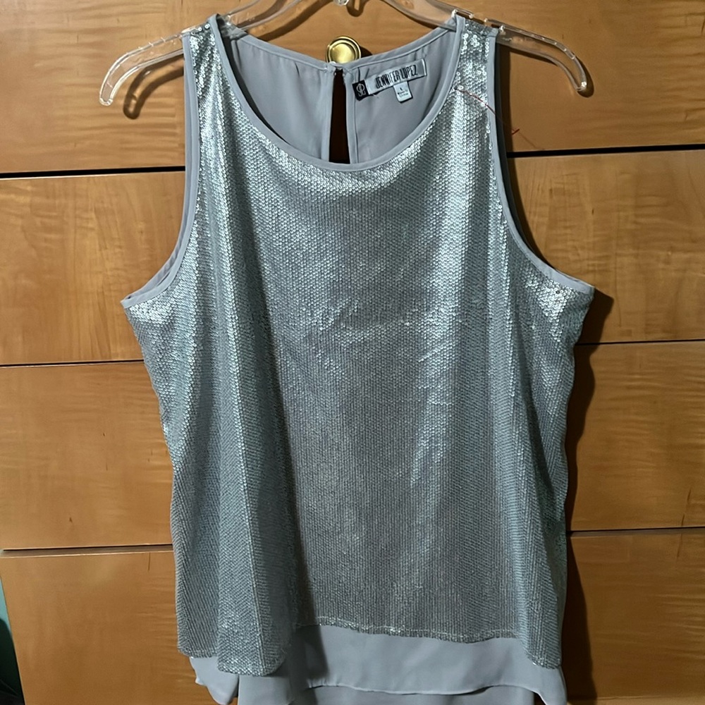 Jennifer Lopez Silver Sequined Layered Tank Top Size Large